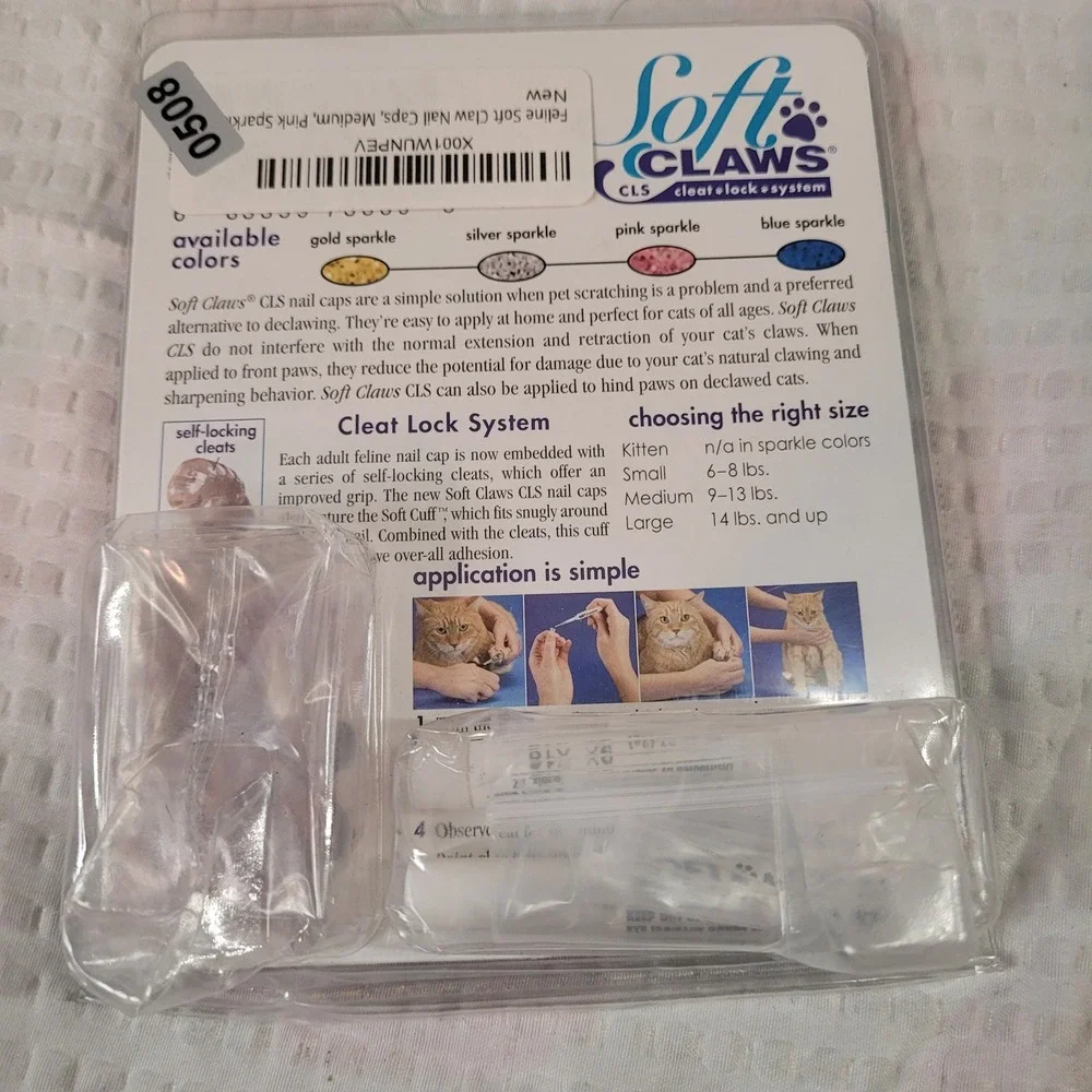 Soft Claws CLS Pink Sparkle Feline Nail Caps Medium 9-13 lbs 40ct 2473339‎ New